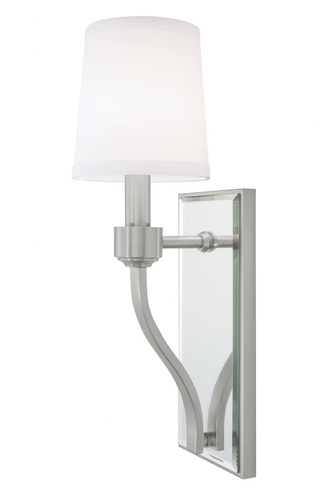 Norwell Lighting-5611-BN-WS-Roule - One Light Mirror Wall Sconce   Brush Nickel Finish with White Fabric Shade