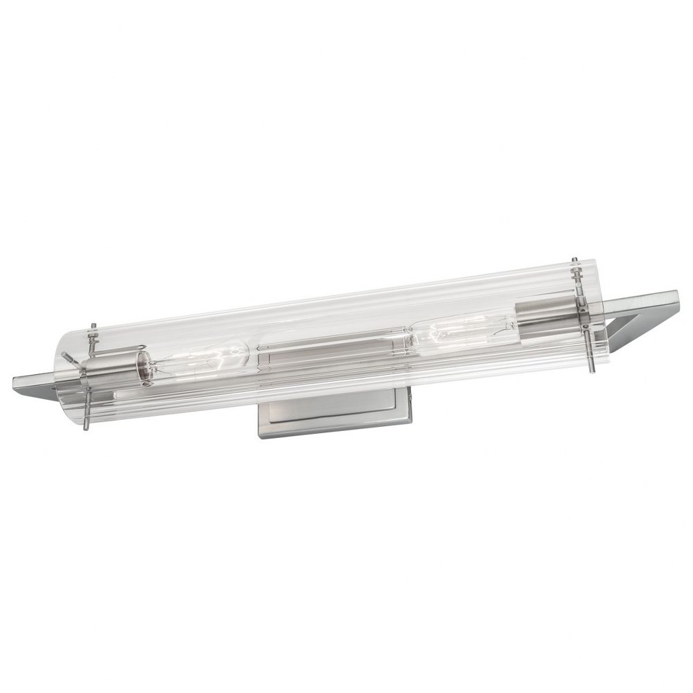 Norwell Lighting-8145-BN-CL-Faceted - 2 Light Linear Wall Sconce In Modern Style-24 Inches Tall and 3.75 Inches Wide Brushed Nickel  Brushed Nickel Finish with Ribbed Clear Glass