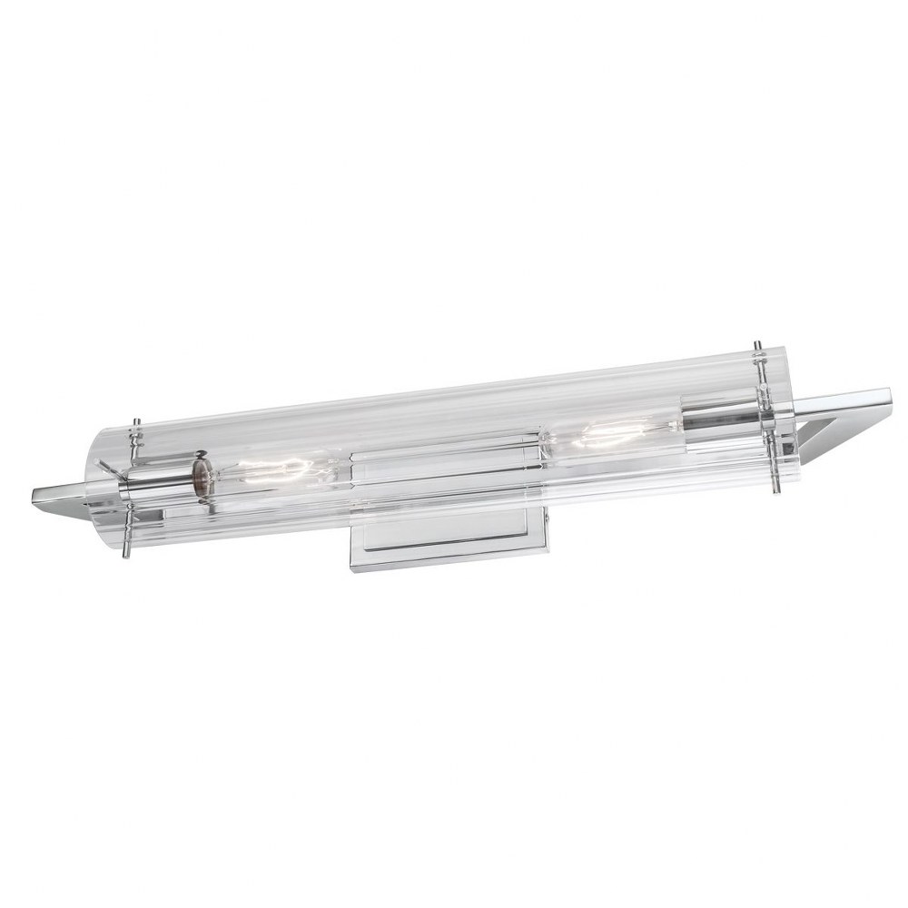 Norwell Lighting-8145-CH-CL-Faceted - 2 Light Linear Wall Sconce In Modern Style-24 Inches Tall and 3.75 Inches Wide Chrome  Brushed Nickel Finish with Ribbed Clear Glass