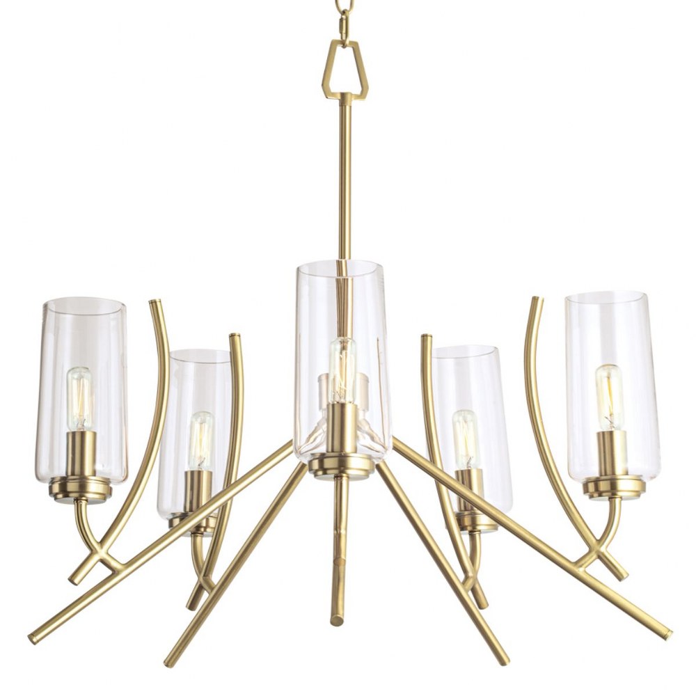 Norwell Lighting-8154-SB-CL-Tulip - 5 Light Chandelier In Modern Style-25 Inches Tall and 23.25 Inches Wide Satin Brass  Acid Dipped Black Finish with Clear Glass