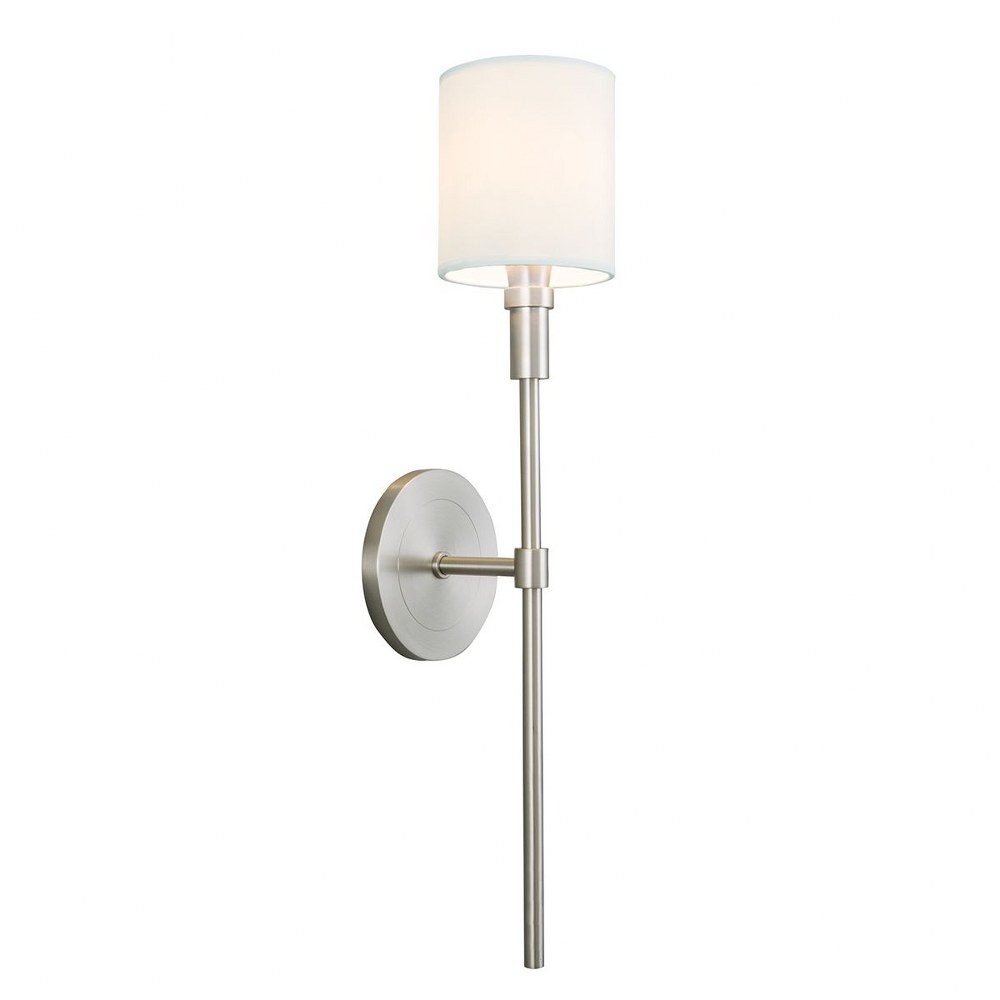 Norwell Lighting-8221-BN-WS-Zavier - One Light Candlestick Wall Sconce Brush Nickel  Brush Nickel Finish with White Fabric Shade