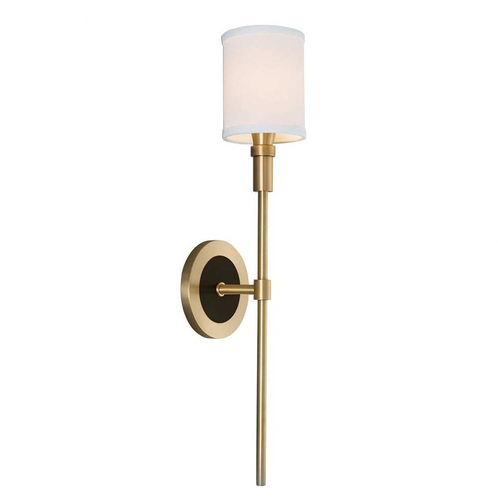 Norwell Lighting-8221-SBMB-WS-Zavier - One Light Candlestick Wall Sconce Satin Brass/Matte Black  Brush Nickel Finish with White Fabric Shade