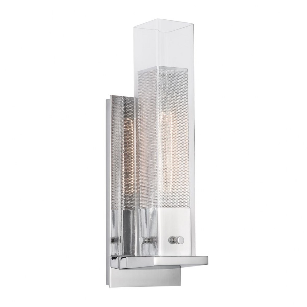 Norwell Lighting-8980-CH-CL-Lucas Torcheire - One Light Wall Sconce   Chrome Finish with Clear Glass with Perforated Metal Screen Shade