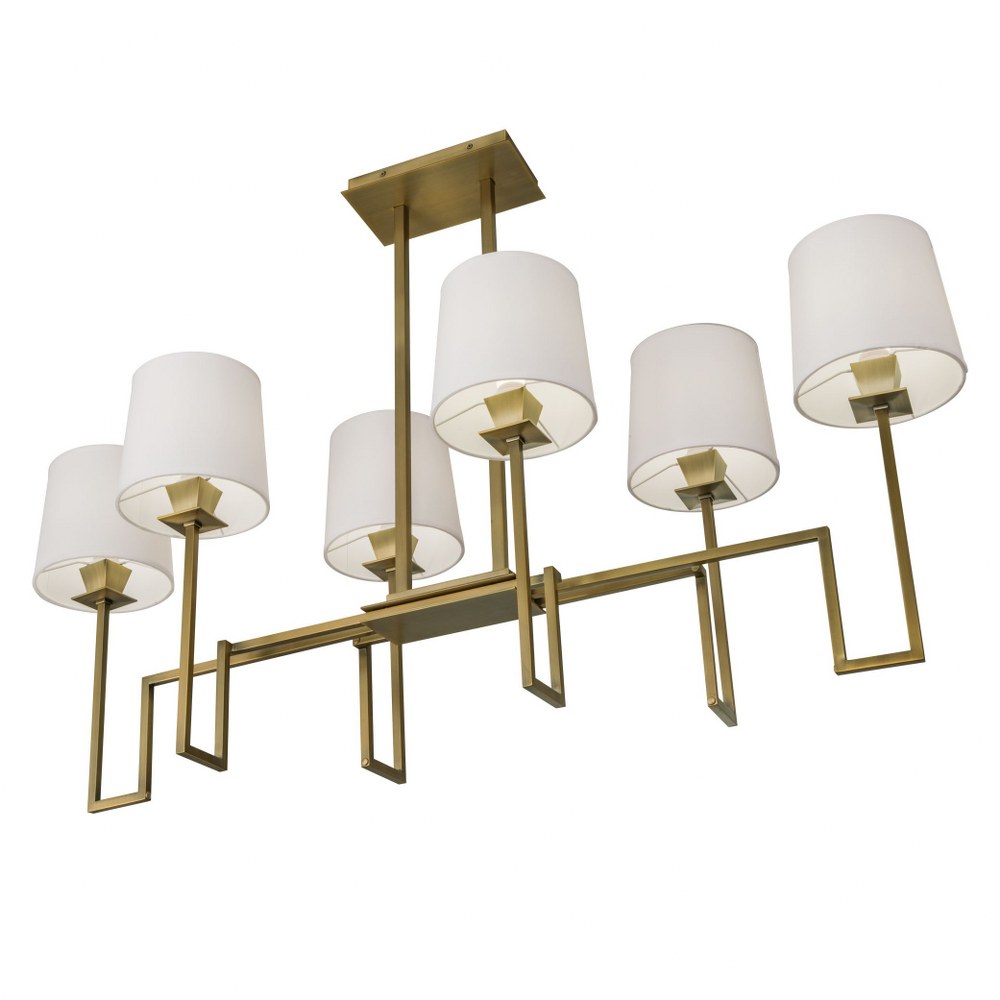 Norwell Lighting-9678-AG-WS-Maya - Six Light Linear Chandelier   Aged Brass Finish with White Fabric Shade