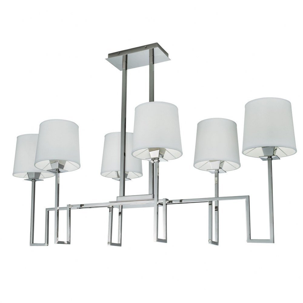 Norwell Lighting-9678-PN-WS-Maya - Six Light Linear Chandelier   Polished Nickel Finish with White Fabric Shade