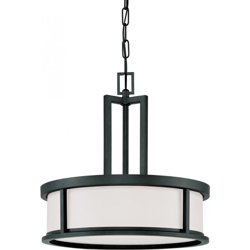 Nuvo Lighting-60/2978-Odeon-Four Light Pendant-17 Inches Wide by 17 Inches High   Aged Bronze Finish with Satin White Glass