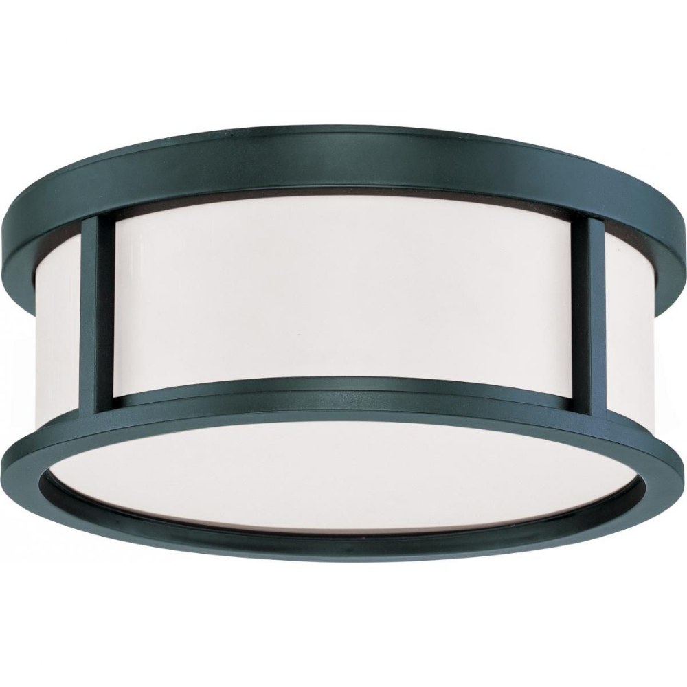 Nuvo Lighting-60/2981-Odeon-Two Light Flush Mount-13.13 Inches Wide by 4.88 Inches High   Aged Bronze Finish with Satin White Glass