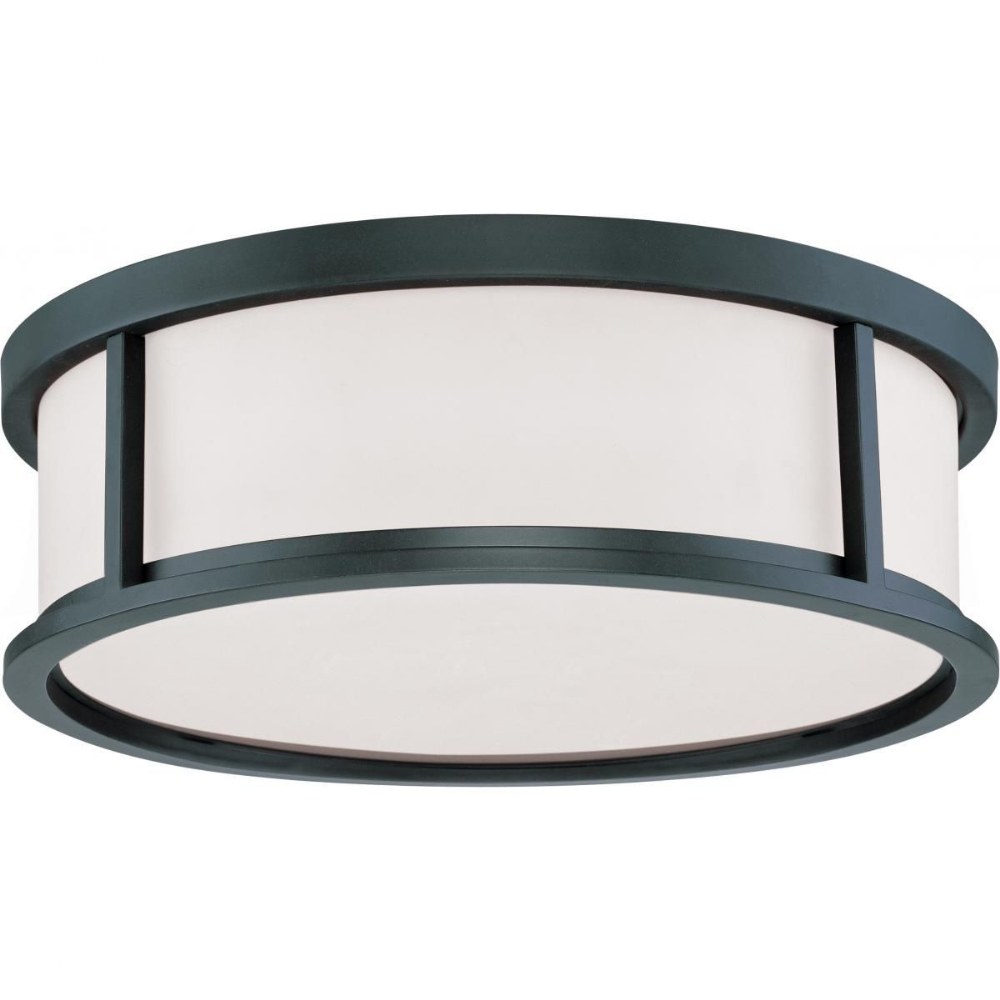 Nuvo Lighting-60/2983-Odeon-Three Light Flush Mount-17 Inches Wide by 5.63 Inches High   Aged Bronze Finish with Satin White Glass