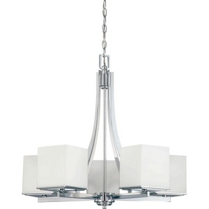 Nuvo Lighting-60/4086-Bento-Five Light Chandelier-25.75 Inches Wide by 24.75 Inches High   Polished Chrome Finish with Satin White Glass