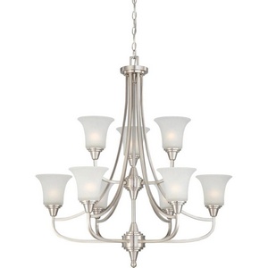 Nuvo Lighting-60/4149-Surrey-Nine Light 2-Tier Chandelier-32 Inches Wide by 35 Inches High   Brushed Nickel Finish with Frosted Glass