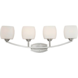 Nuvo Lighting-60/4184-Helium-Four Light Bath Vanity-33.75 Inches Wide by 11.5 Inches High   Brushed Nickel Finish with Satin White Glass