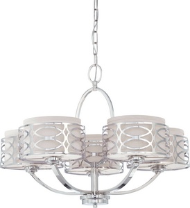 Nuvo Lighting-60/4625-Harlow-Five Light Chandelier -27.75 Inches Wide by 20.38 Inches High   Polished Nickel Finish with Slate Gray Fabric Shade