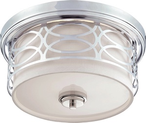 Nuvo Lighting-60/4627-Harlow-Two Light Dome Flush Mount -13.38 Inches Wide by 6.88 Inches High   Polished Nickel Finish with Slate Gray Fabric Shade