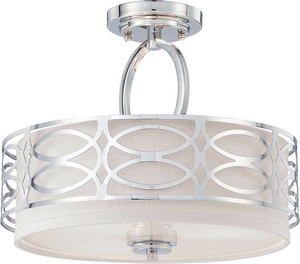 Nuvo Lighting-60/4629-Harlow-Three Light Semi-Flush Mount -15 Inches Wide by 12 Inches High   Polished Nickel Finish with Slate Gray Fabric Shade