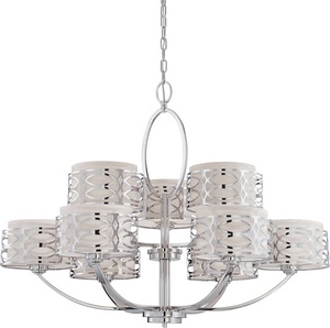 Nuvo Lighting-60/4630-Harlow-Nine Light Chandelier -38 Inches Wide by 29.25 Inches High   Polished Nickel Finish with Slate Gray Fabric Shade