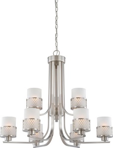 Nuvo Lighting-60/4689-Fusion-Nine Light Chandelier-30.88 Inches Wide by 27.5 Inches High   Brushed Nickel Finish with Frosted Glass