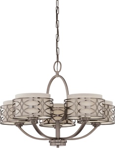 Nuvo Lighting-60/4725-Harlow-Five Light Chandelier -27.75 Inches Wide by 20.38 Inches High   Hazel Bronze Finish with Khaki Fabric Shade