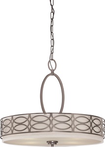 Nuvo Lighting-60/4726-Harlow-Four Light Pendant -23.63 Inches Wide by 20 Inches High   Hazel Bronze Finish with Khaki Fabric Shade