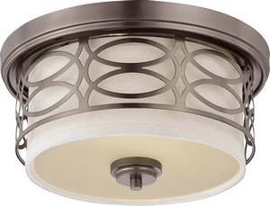 Nuvo Lighting-60/4727-Harlow-Two Light Dome Flush Mount -13.38 Inches Wide by 6.88 Inches High   Hazel Bronze Finish with Khaki Fabric Shade