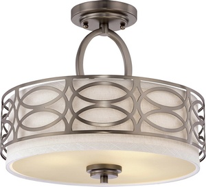 Nuvo Lighting-60/4729-Harlow - Three Light Semi-Flush Mount   Hazel Bronze Finish with Khaki Fabric Shade