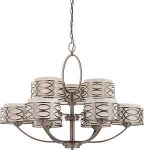 Nuvo Lighting-60/4730-Harlow-Nine Light Chandelier -38 Inches Wide by 29.25 Inches High   Hazel Bronze Finish with Khaki Fabric Shade