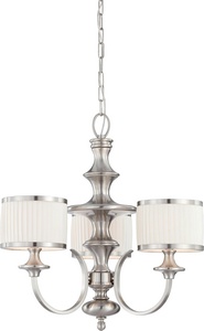 Nuvo Lighting-60/4734-Candice-Three Light Chandelier-24 Inches Wide by 24.5 Inches High   Brushed Nickel Finish with Flat Pleated White Shade