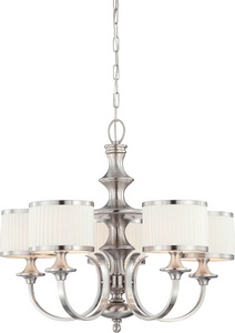 Nuvo Lighting-60/4735-Candice-Five Light Chandelier-28 Inches Wide by 24.5 Inches High   Brushed Nickel Finish with Flat Pleated White Shade