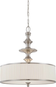 Nuvo Lighting-60/4736-Candice-Three Light Pendant-24 Inches Wide by 24.5 Inches High   Brushed Nickel Finish with Flat Pleated White Shade