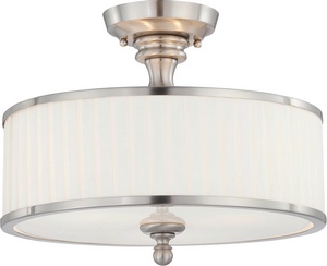 Nuvo Lighting-60/4737-Candice-Three Light Semi-Flush Mount-15 Inches Wide by 7.5 Inches High   Brushed Nickel Finish with Flat Pleated White Shade