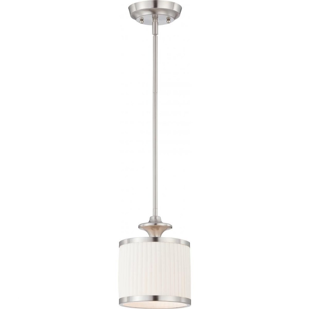 Nuvo Lighting-60/4738-Candice-One Light Mini-Pendant-7 Inches Wide by 55 Inches High   Brushed Nickel Finish with Flat Pleated White Shade