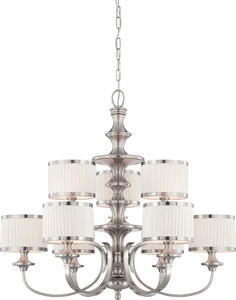 Nuvo Lighting-60/4739-Candice-Nine Light Chandelier-36 Inches Wide by 32.5 Inches High   Brushed Nickel Finish with Flat Pleated White Shade