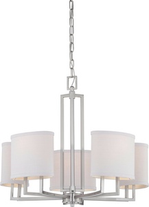 Nuvo Lighting-60/4755-Gemini-Five Light Chandelier-25 Inches Wide by 21.25 Inches High   Brushed Nickel Finish with Slate Gray Fabric Shade