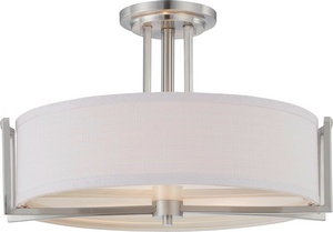 Nuvo Lighting-60/4758-Gemini-Three Light Semi-Flush Mount-18.38 Inches Wide by 12.25 Inches High Brushed Nickel  Hazel Bronze Finish with Khaki Fabric Shade