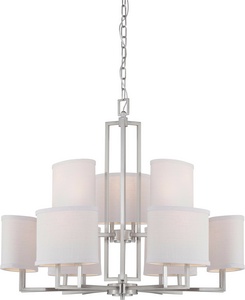 Nuvo Lighting-60/4759-Gemini-Nine Light Chandelier-31.25 Inches Wide by 26.5 Inches High   Brushed Nickel Finish with Slate Gray Fabric Shade