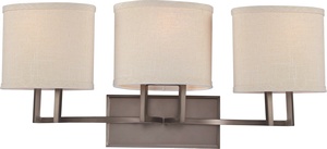 Nuvo Lighting-60/4853-Gemini-Three Light Bath Vanity-27.25 Inches Wide by 11.38 Inches High   Hazel Bronze Finish with Khaki Fabric Shade