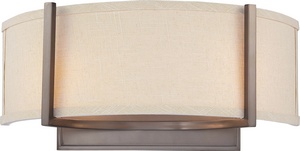 Nuvo Lighting-60/4854-Gemini-Two Light Wall Sconce-16 Inches Wide by 7.25 Inches High   Hazel Bronze Finish with Khaki Fabric Shade