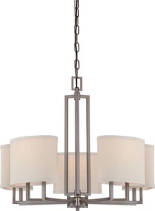 Nuvo Lighting-60/4855-Gemini-Five Light Chandelier-25 Inches Wide by 21.25 Inches High   Hazel Bronze Finish with Khaki Fabric Shade