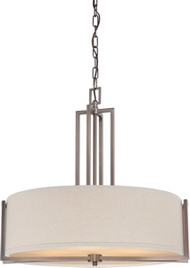 Nuvo Lighting-60/4856-Gemini-Four Light Pendant-23.5 Inches Wide by 22.88 Inches High   Hazel Bronze Finish with Khaki Fabric Shade