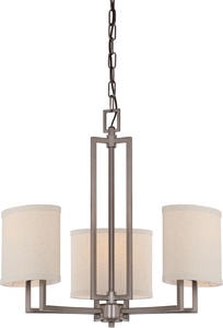 Nuvo Lighting-60/4857-Gemini-Three Light Chandelier-21 Inches Wide by 20.75 Inches High   Hazel Bronze Finish with Khaki Fabric Shade