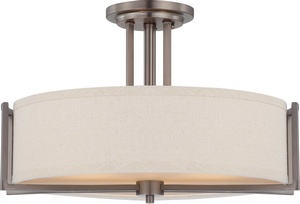 Nuvo Lighting-60/4858-Gemini-Three Light Semi-Flush Mount-18.38 Inches Wide by 12.25 Inches High Hazel Bronze  Hazel Bronze Finish with Khaki Fabric Shade