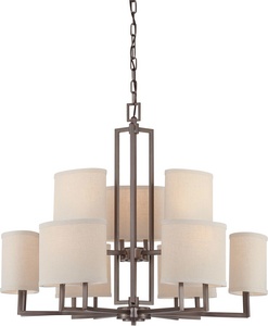 Nuvo Lighting-60/4859-Gemini-Nine Light Chandelier-31.25 Inches Wide by 26.5 Inches High   Hazel Bronze Finish with Khaki Fabric Shade