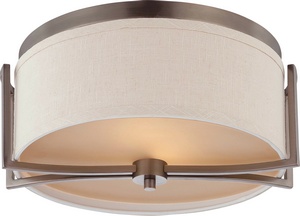 Nuvo Lighting-60/4861-Gemini-Two Light Dome Flush Mount-14.75 Inches Wide by 7.13 Inches High   Hazel Bronze Finish with Khaki Fabric Shade