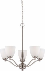 Nuvo Lighting-60/5035-Patton-5 Light Chandelier (Arms Up)-25 Inches Wide by 25 Inches High   Patton - 5 Light Chandelier (Arms Up) - Brushed Nickel w/ Frosted Glass