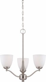 Nuvo Lighting-60/5036-Patton-3 Light Chandelier (Arms Up)-21 Inches Wide by 23 Inches High   Patton - 3 Light Chandelier (Arms Up) - Brushed Nickel w/ Frosted Glass