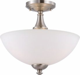 Nuvo Lighting-60/5044-Patton-3 Light Semi Flush-13 Inches Wide by 11 Inches High   Patton - 3 Light Semi Flush - Brushed Nickel w/ Frosted Glass