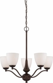 Nuvo Lighting-60/5135-Patton-5 Light Chandelier (Arms Up)-25 Inches Wide by 25 Inches High   Patton - 5 Light Chandelier (Arms Up) - Prairie Bronze w/ Frosted Glass