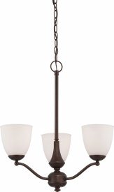 Nuvo Lighting-60/5136-Patton-3 Light Chandelier (Arms Up)-21 Inches Wide by 23 Inches High   Patton - 3 Light Chandelier (Arms Up) - Prairie Bronze w/ Frosted Glass