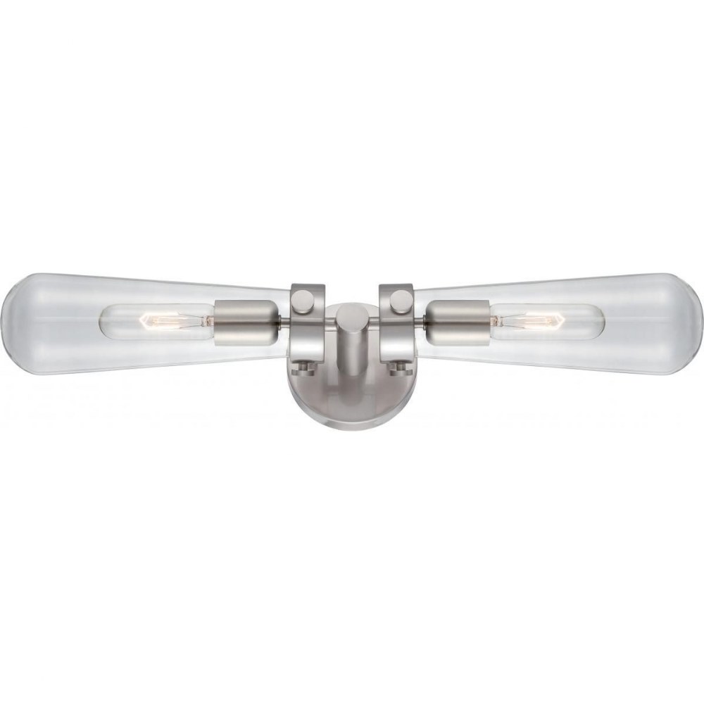 Nuvo Lighting-60/5263-Beaker-Two Light Wall Sconce-23.75 Inches Wide by 4.75 Inches High   Brushed Nickel Finish with Clear Glass