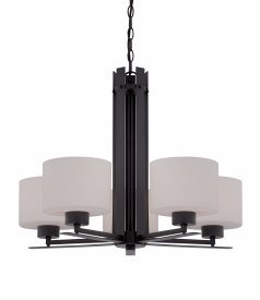 Nuvo Lighting-60/5305-Parallel-Five Light-Chandelier-26 Inches Wide by 20.25 Inches High   Aged Bronze Finish with Etched Opal Glass