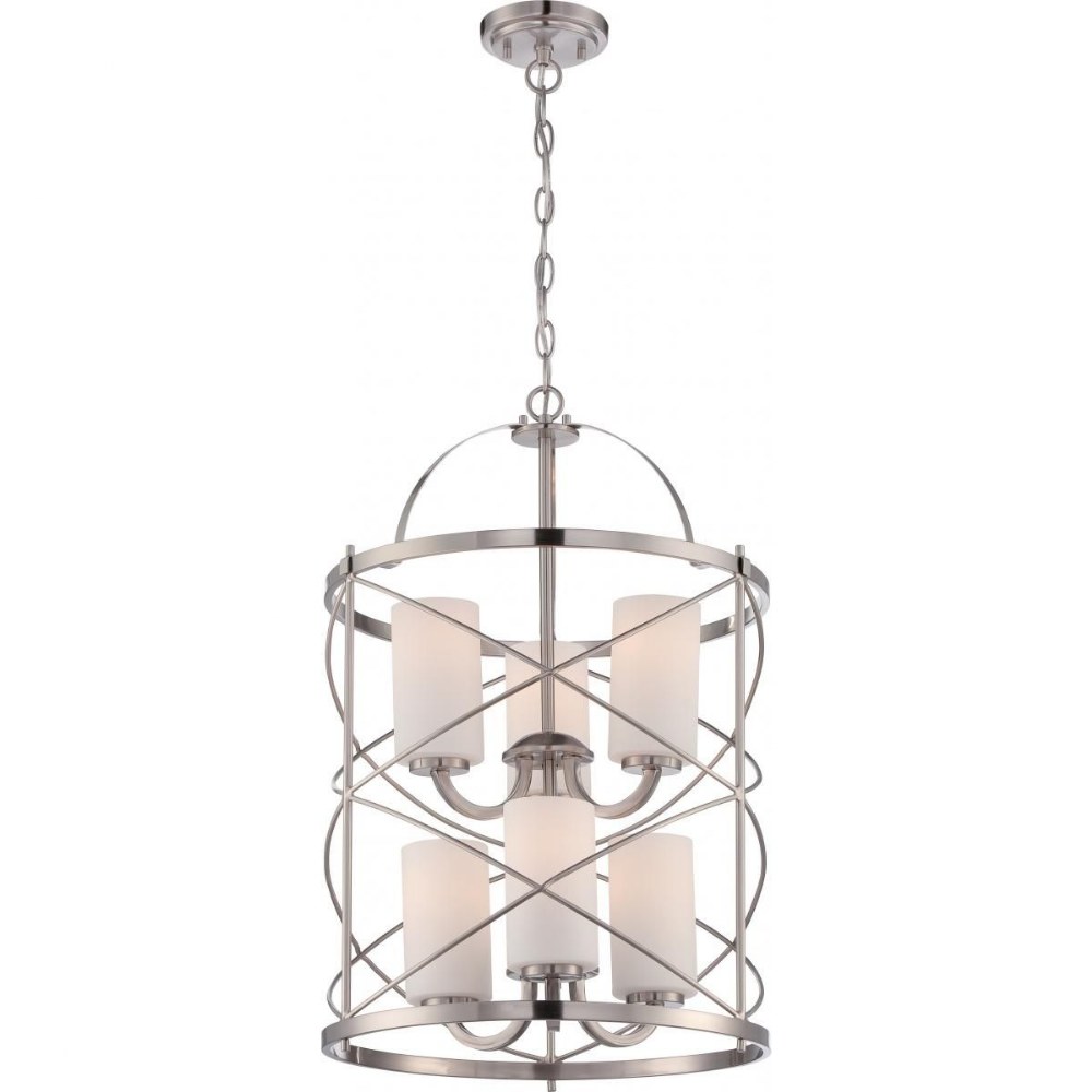 Nuvo Lighting-60/5329-Ginger-Six Light 2-Tier Chandeliers -16 Inches Wide by 24.63 Inches High Brushed Nickel  Old Bronze Finish with Opal Etched Glass